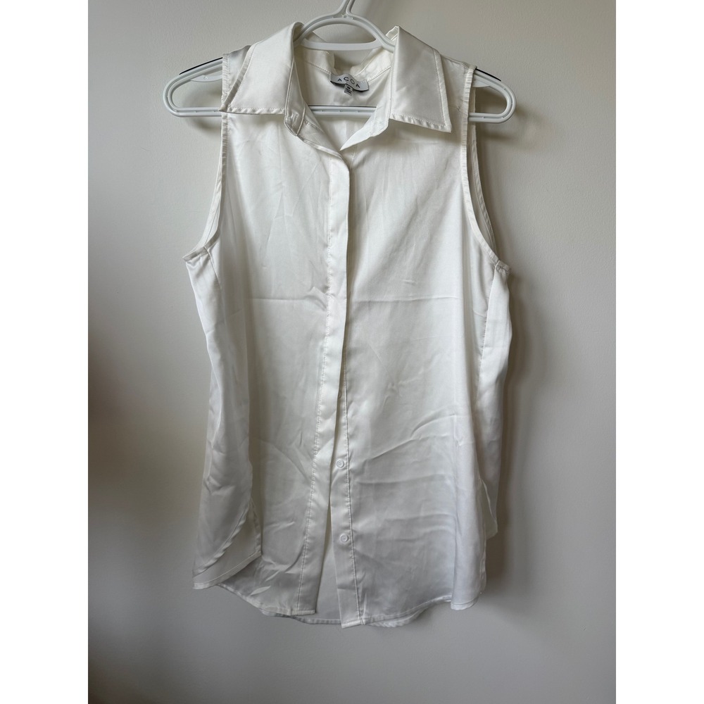 ACOA Womens Off White Satin Sleeveless Button Down Blouse Shirt Size M